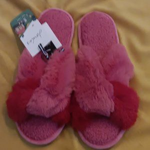 Joules Pink & Red Mabelle Faux-Fur Slipper